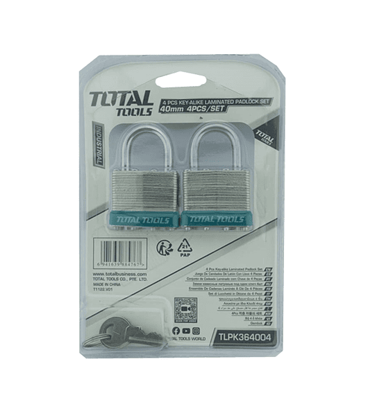 Juego 4 Candado De Seguridad 40 Mm Total Tlpk364004