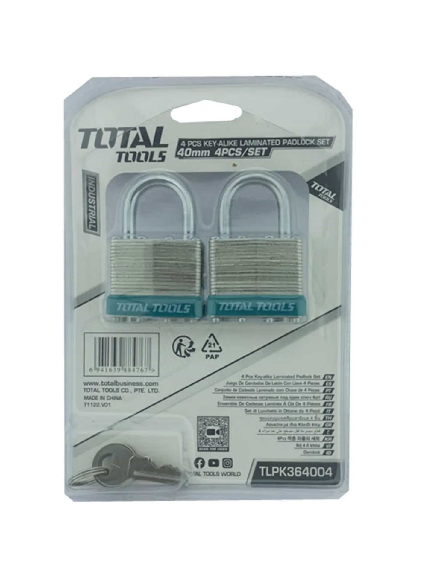 Juego 4 Candado De Seguridad 40 Mm Total Tlpk364004 3