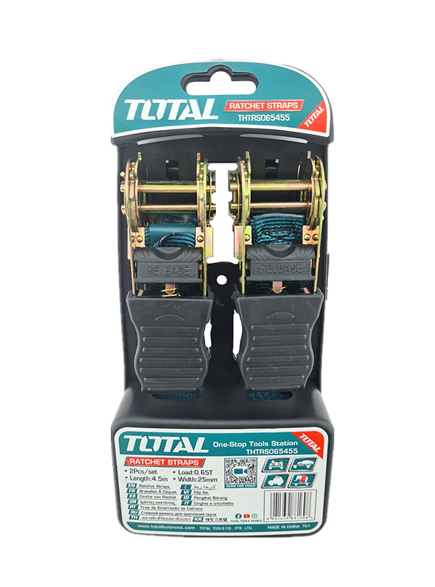 Juego 2 Eslinga Cinta Amarre Con Ratchet 4.5m X 25mm Total 1