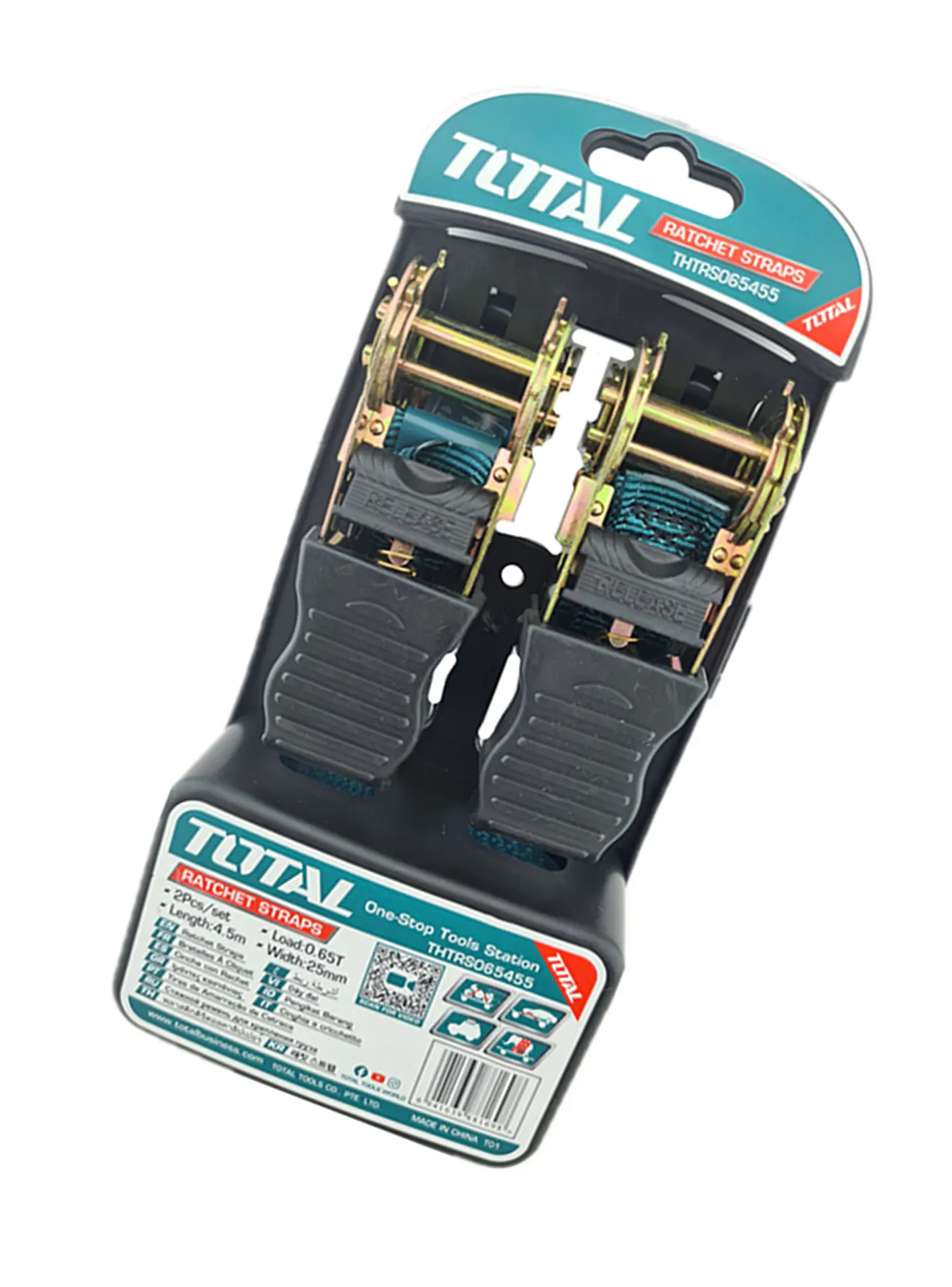 Juego 2 Eslinga Cinta Amarre Con Ratchet 4.5m X 25mm Total 3