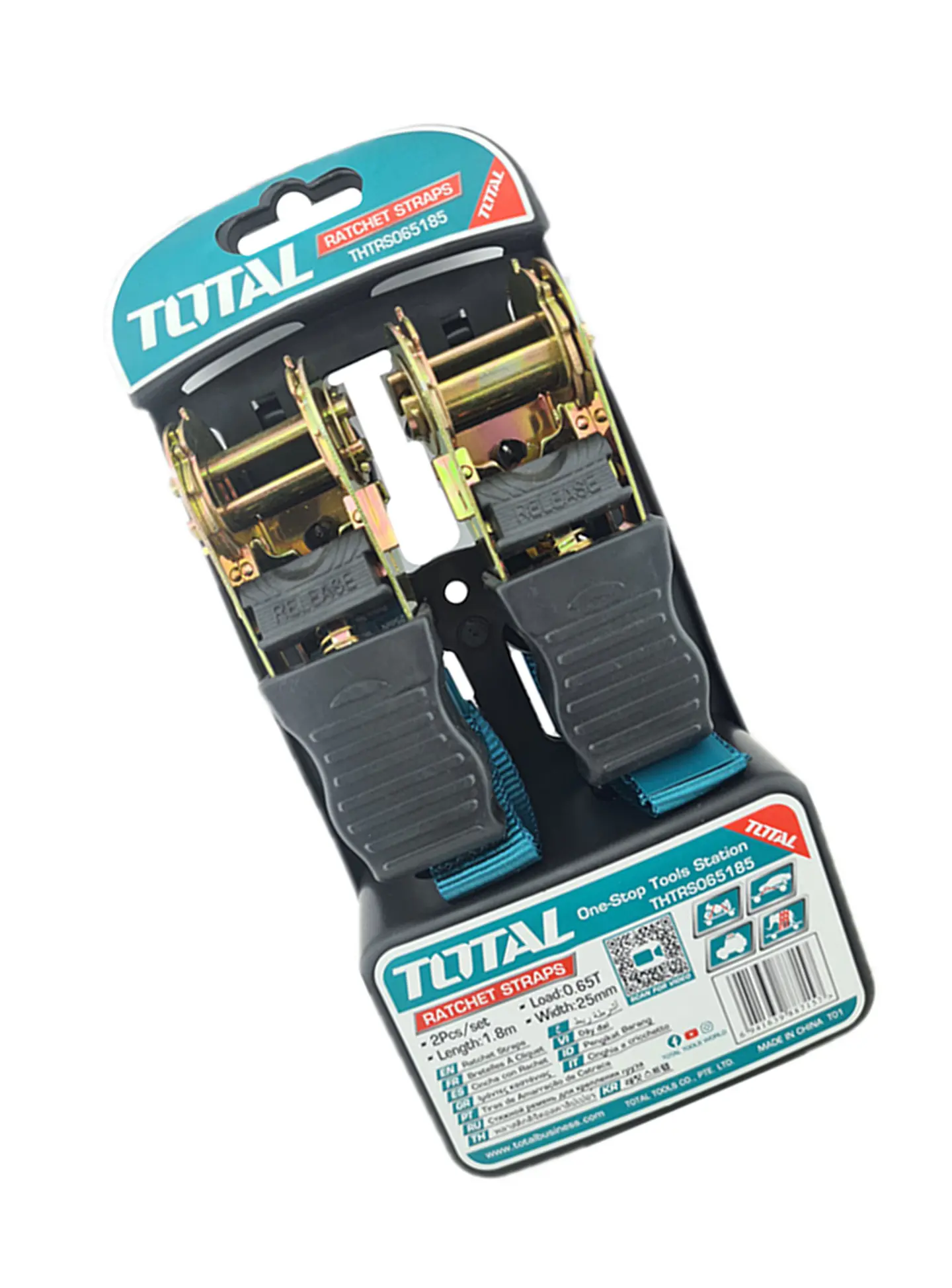 Juego 2 Eslinga Cinta Amarre Con Ratchet 1.8m X 25mm Total 3