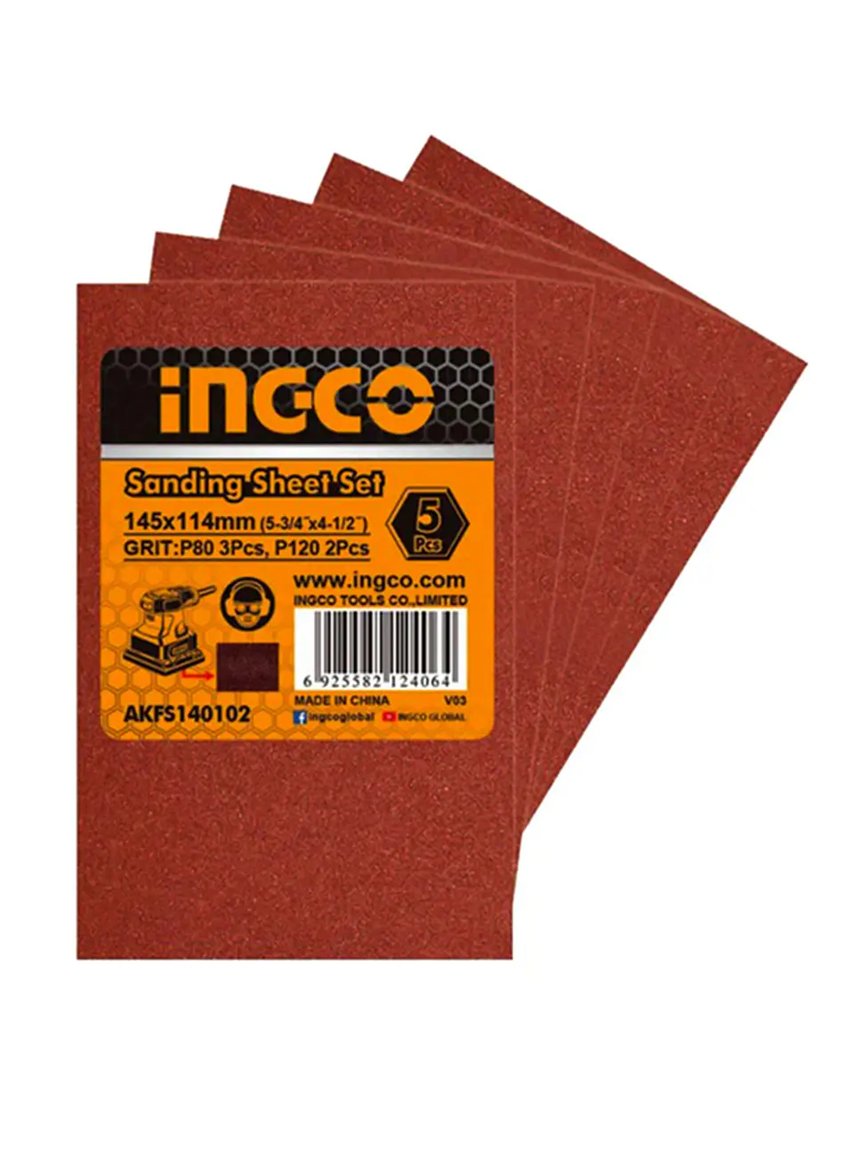 5 Hojas De Lija Para Pulir 145x114mm Grano Variado Ingco 1