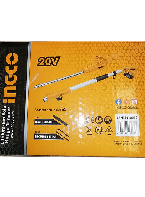 Cortaseto Podador De Altura Inalámbrico 20v Bat+carg Ingco