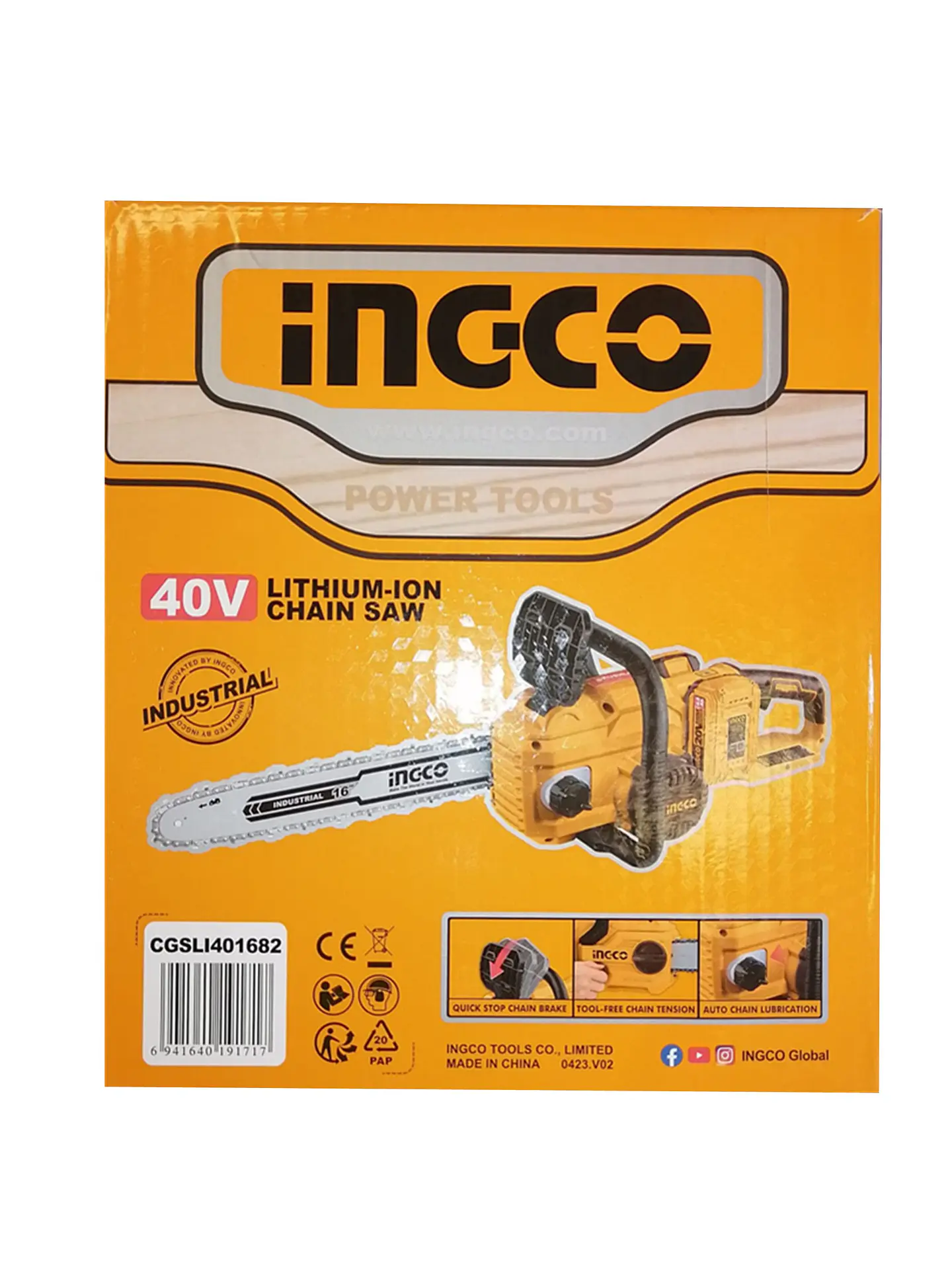 Motosierra Inalambrica 40v 400mm Bateria + Cargador Ingco 3