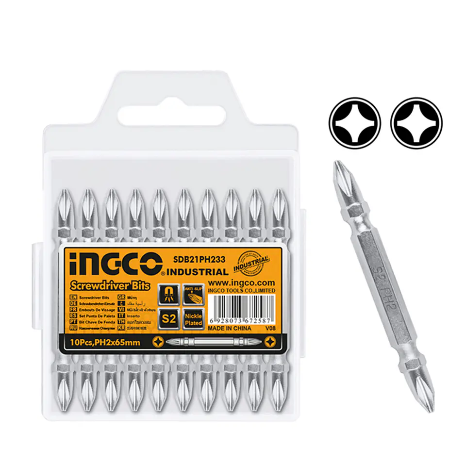 Kit Juego Puntas Phillips Ph2 Doble 10 Piezas Ingco Sdb21ph233 2