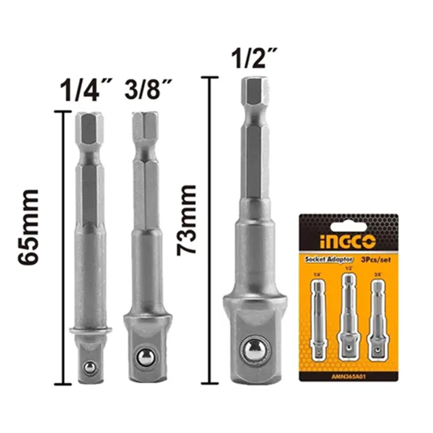 Juego 3 Adaptadores Dados Cuadrante 1/2 3/8 1/4 Ingco 2