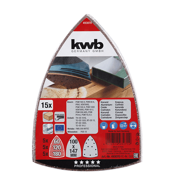 15 Lijas Triangular Grano Variado 100x147mm Kwb 493070 - 