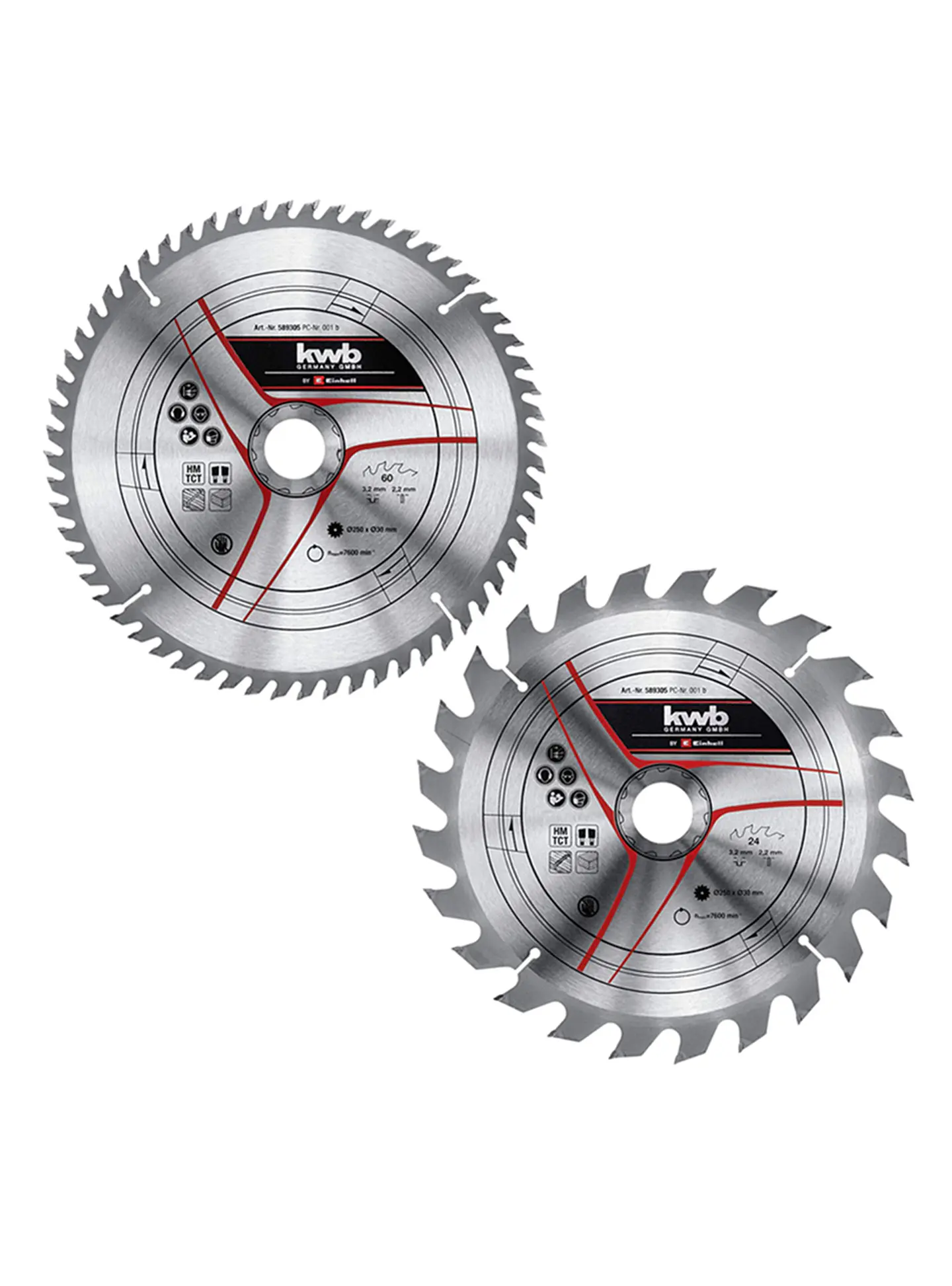 Pack2 Disco Banco Sierra 250x30mm 24-60 Dientes Kwb 589305 1