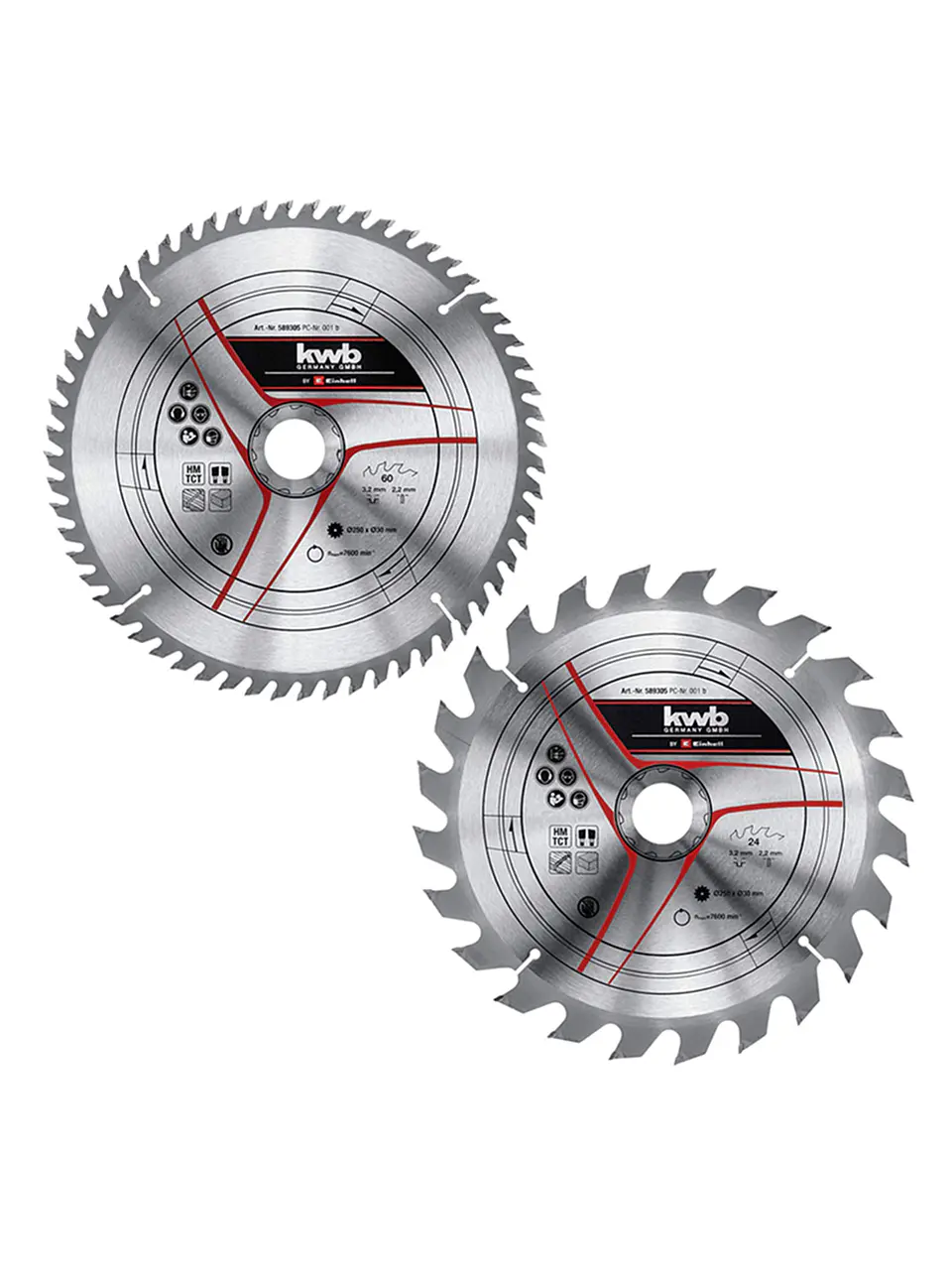 Pack2 Disco Banco Sierra 250x30mm 24-60 Dientes Kwb 589305 1