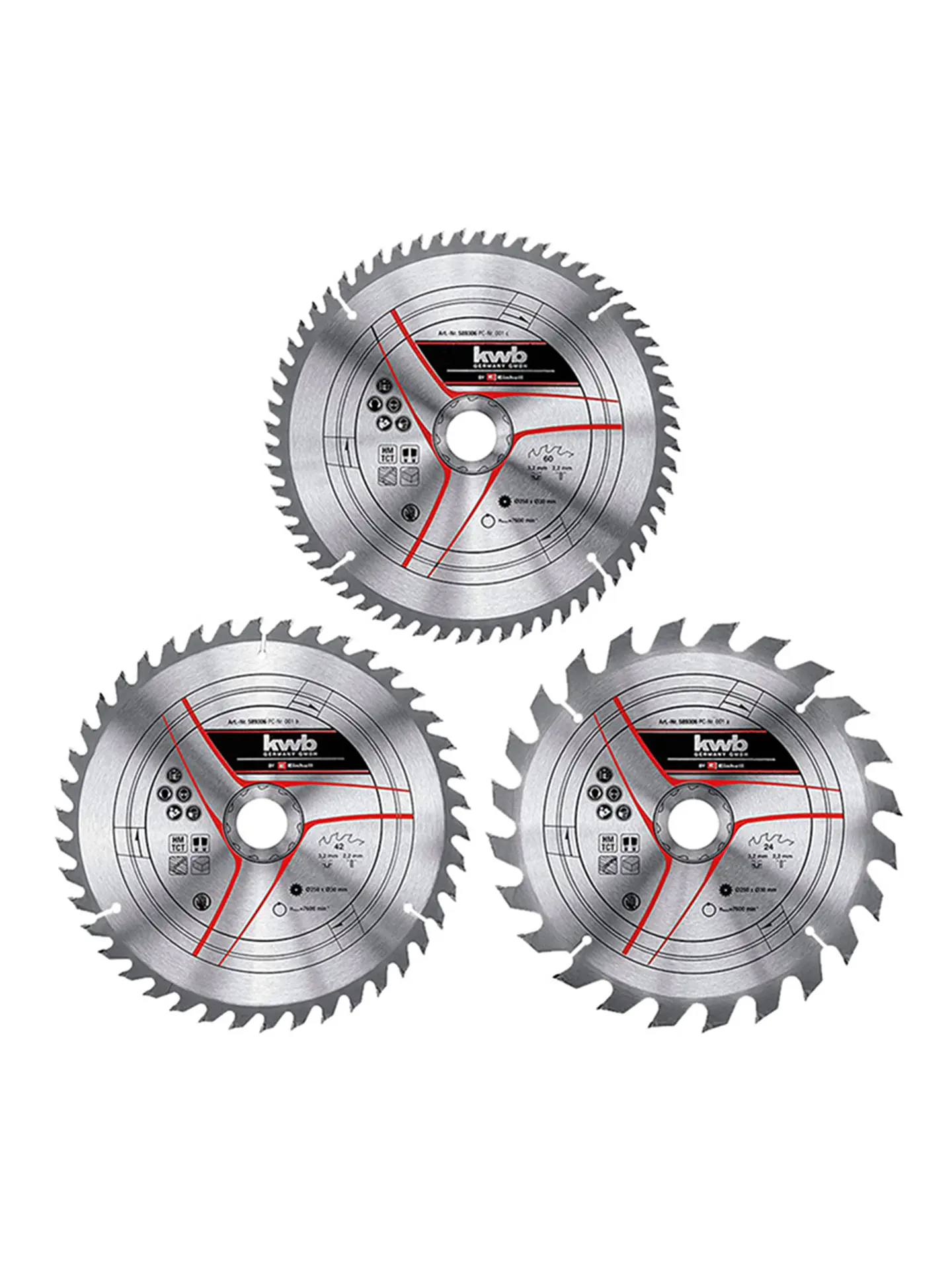 Pack3 Disco Banco Sierra 250x30mm 24-42-60 Dientes Kwb 1