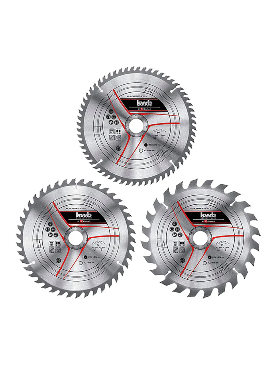 Pack3 Disco Banco Sierra 250x30mm 24-42-60 Dientes Kwb 1