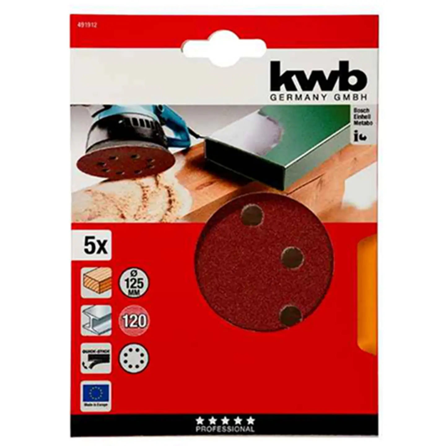 5 Disco Lija Para Pulir 125mm Velcro Grano 120 Kwb 2