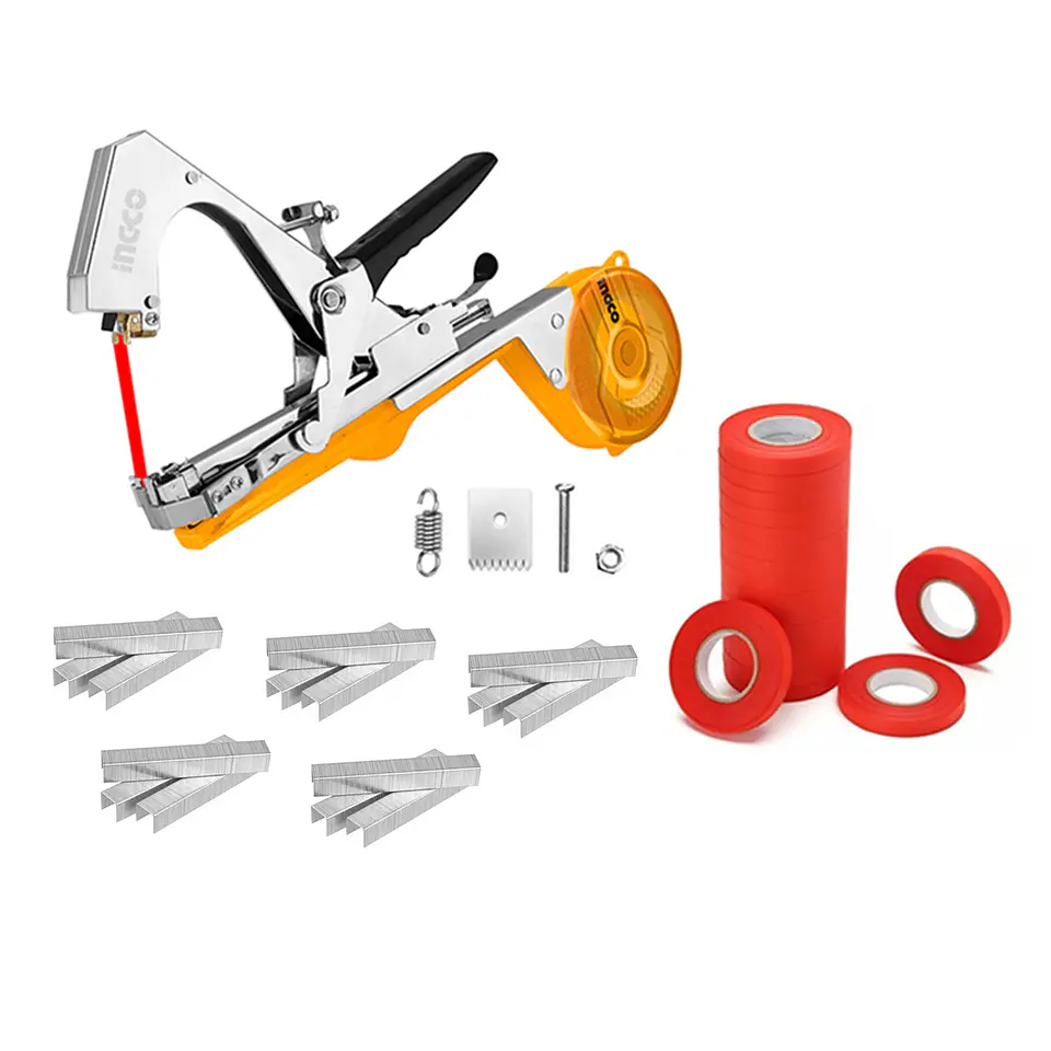 Herramienta Atadora Amarra Plantas + 20 Cintas + Grapas Ingco 1