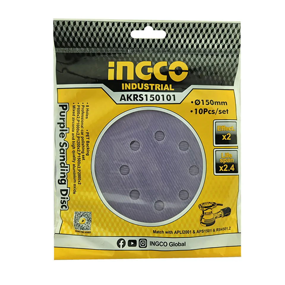 10 Disco Lija Zirconio 150mm Velcro Grano Variado Ingco 1