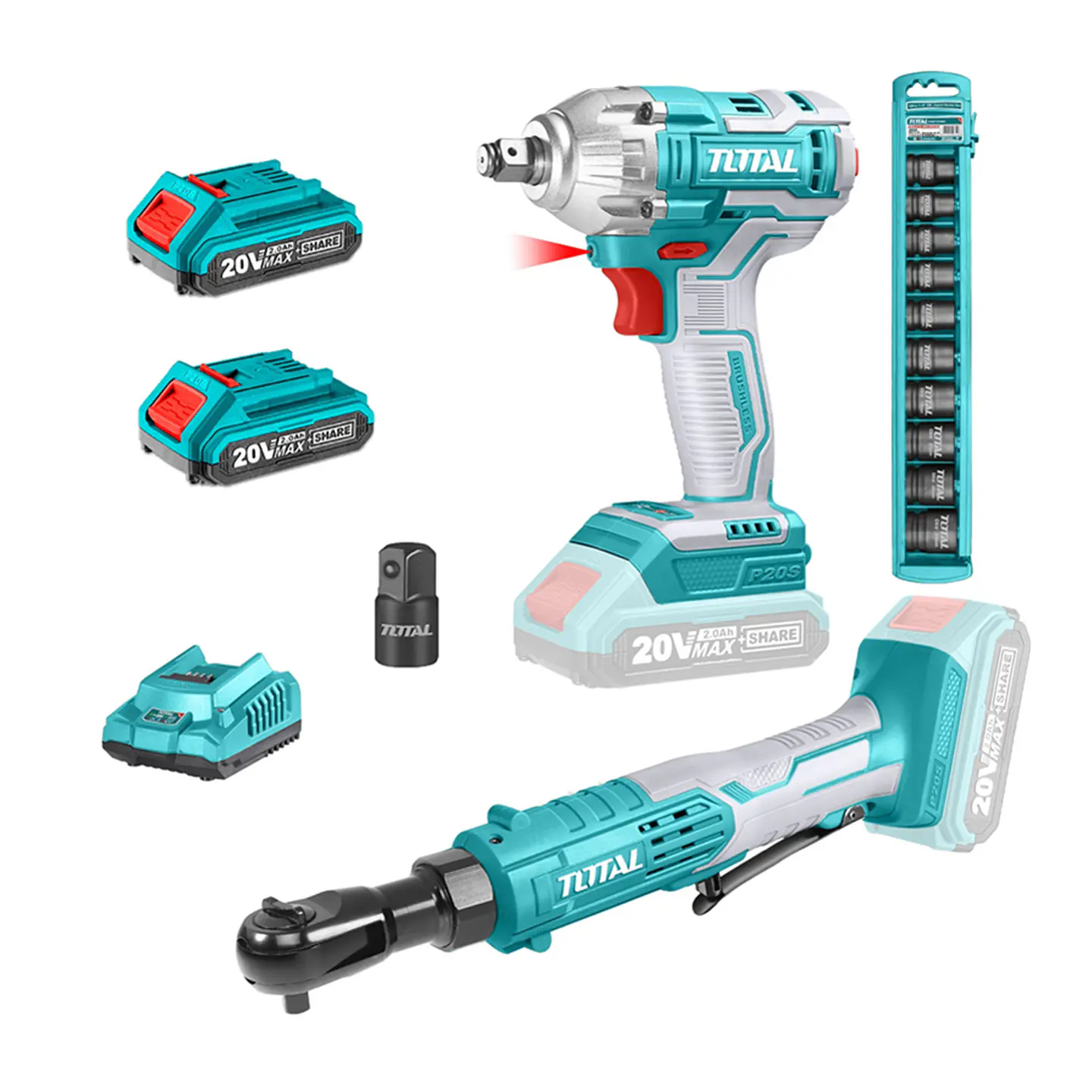 Kit Llave Chicharra 3/8 + Llave Impacto 20v Bat+ Carg Total 1