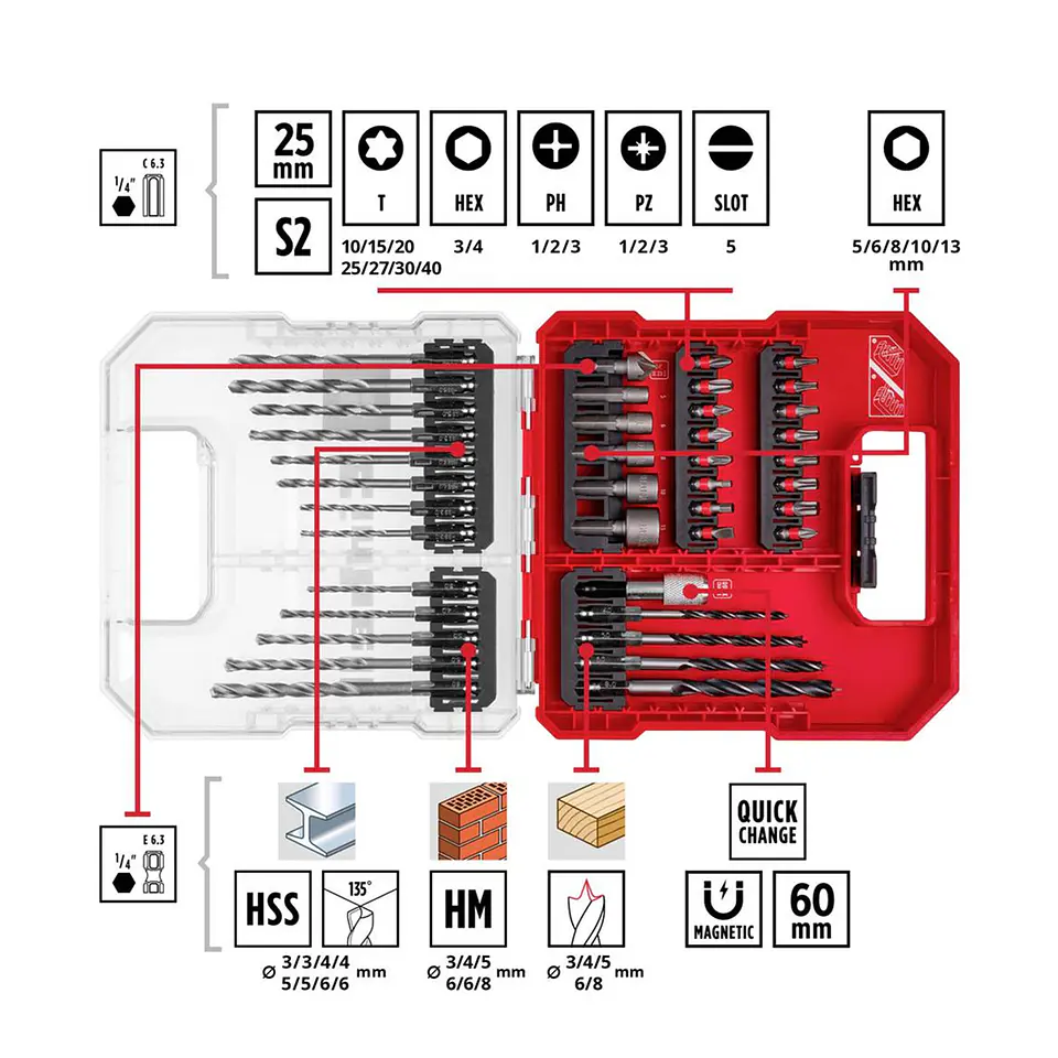 Puntas Y Brocas P/ Atornillar Taladrar 40 Piezas Kwb 109053 2