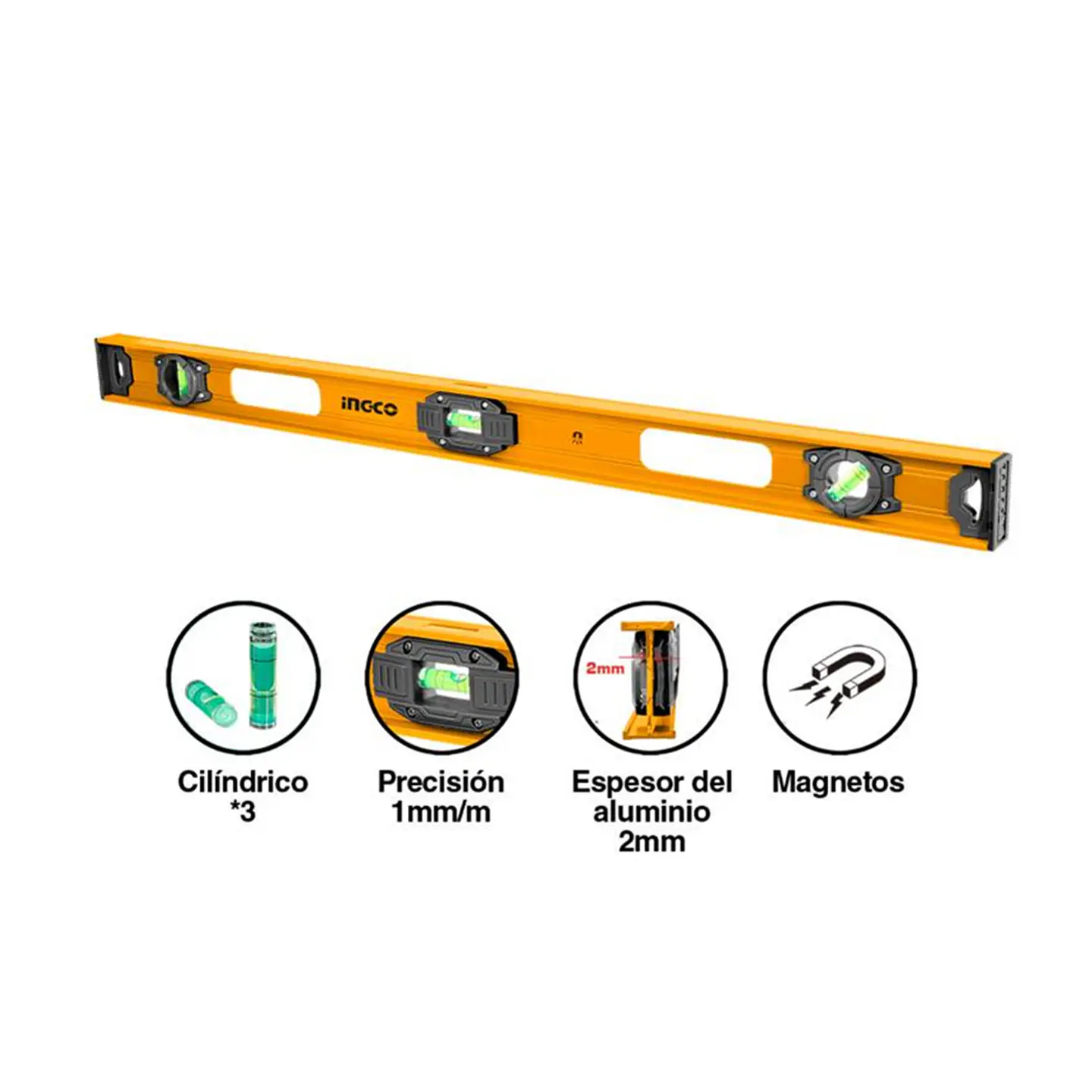 Nivel Aluminio Con Iman 3 Burbujas 100cm Ingco Hsl28100 2