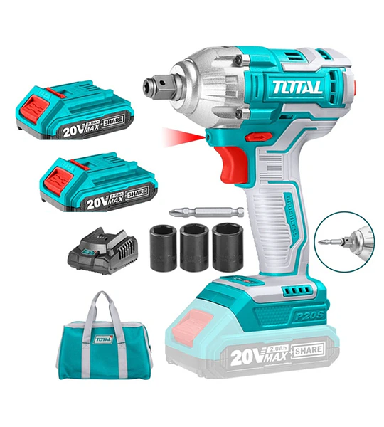 Llave De Impacto Inalámbrica 1/2" 20V - 600 Nm De Par, Batería 4Ah, Kit De 24 Piezas, Motor Brushless