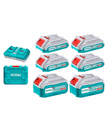 Kit Cargador Doble + 6 Baterias 20v Total Tosli230701