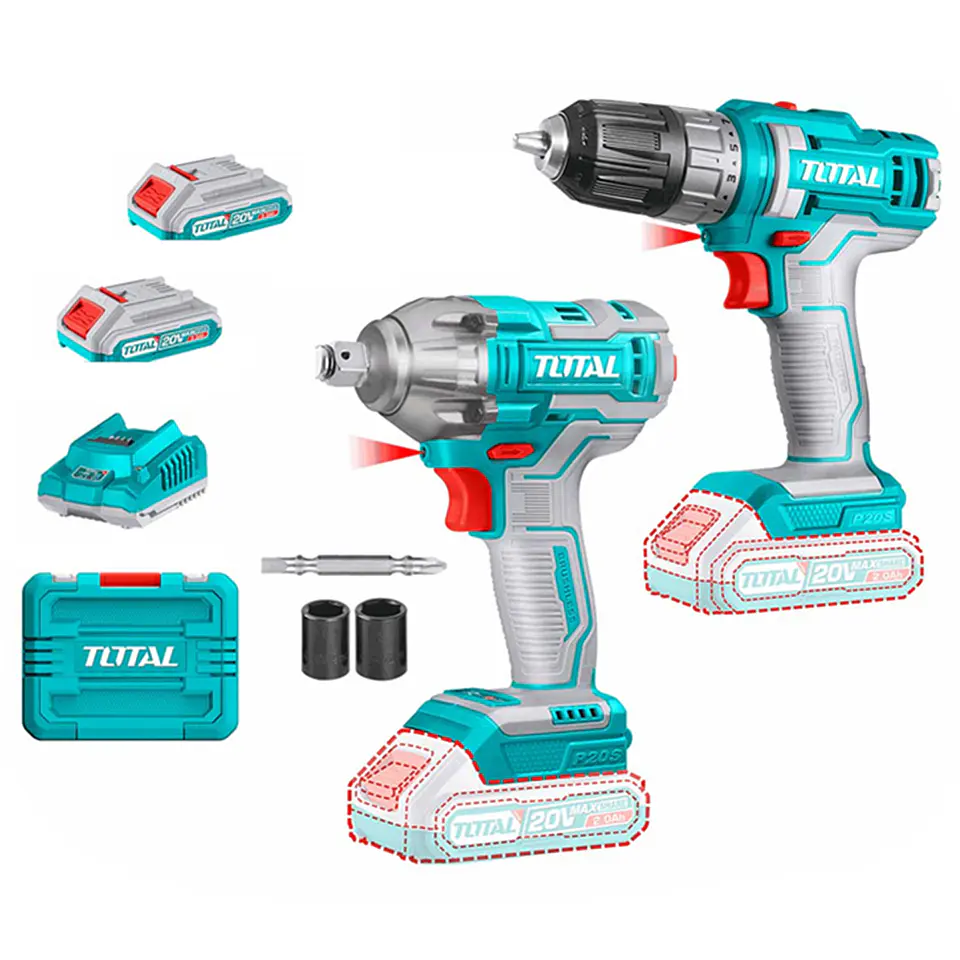 Kit Llave Impacto+ Taladro Atornillador 20v 2bat+ Carg Total 1