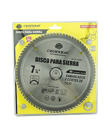 Disco De Corte Sierra 7 1/4 185mm 80 Dientes Crownman