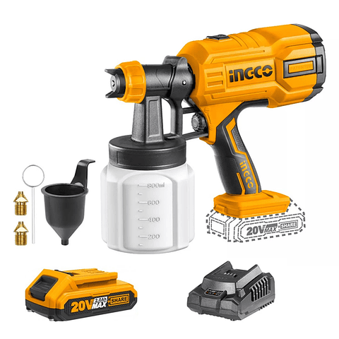 Pistola De Pintura 20v Bat+ Cargador Ingco Csgli2003  