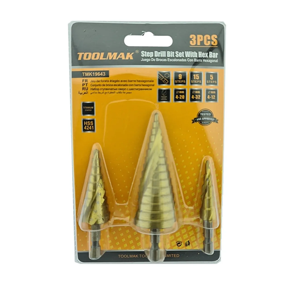 Set Broca Escalonada Barra Hexagonal 3 Piezas Tmk
