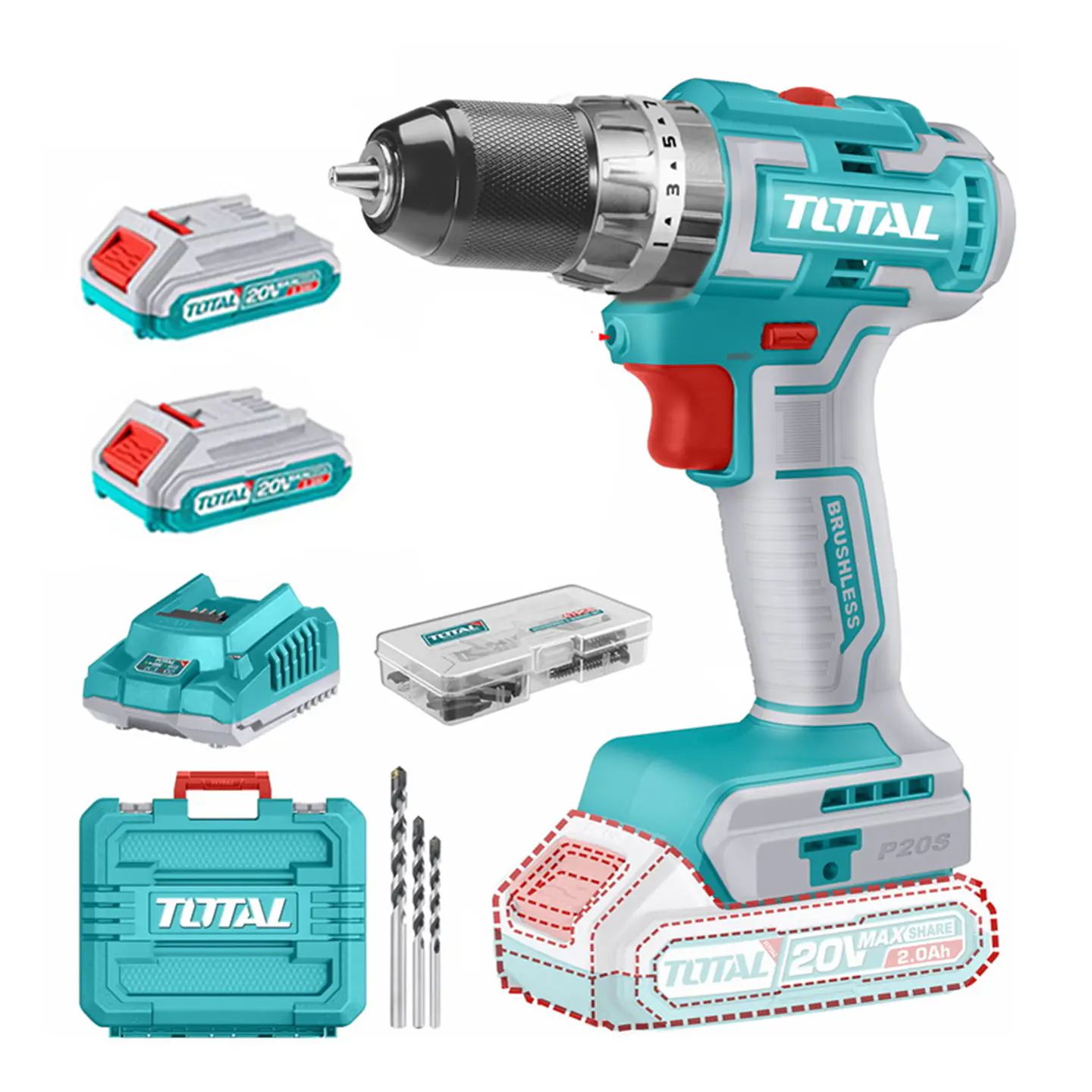 Taladro Atornillador Percutor 20v 13mm 2bat+ Carg Total 1