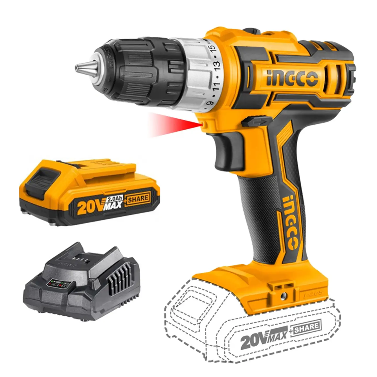 Taladro Atornillador 20v 10mm Bat+ Carg Ingco Cdli20024 1