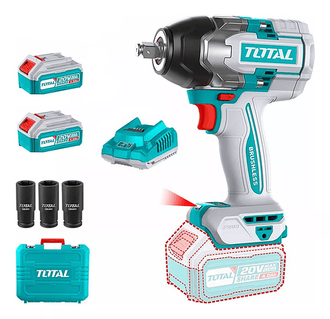 Taladro Pistola Llave Impacto 20v 2bat+ Carg 850nm Total