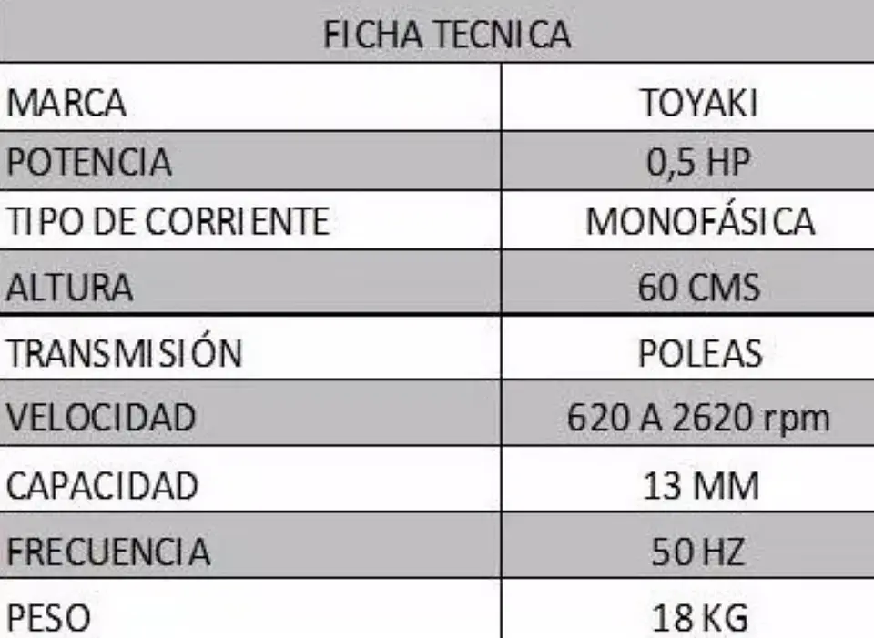 Taladro De Banco O Pedestal 1/2hp 375w TOYAKI 3