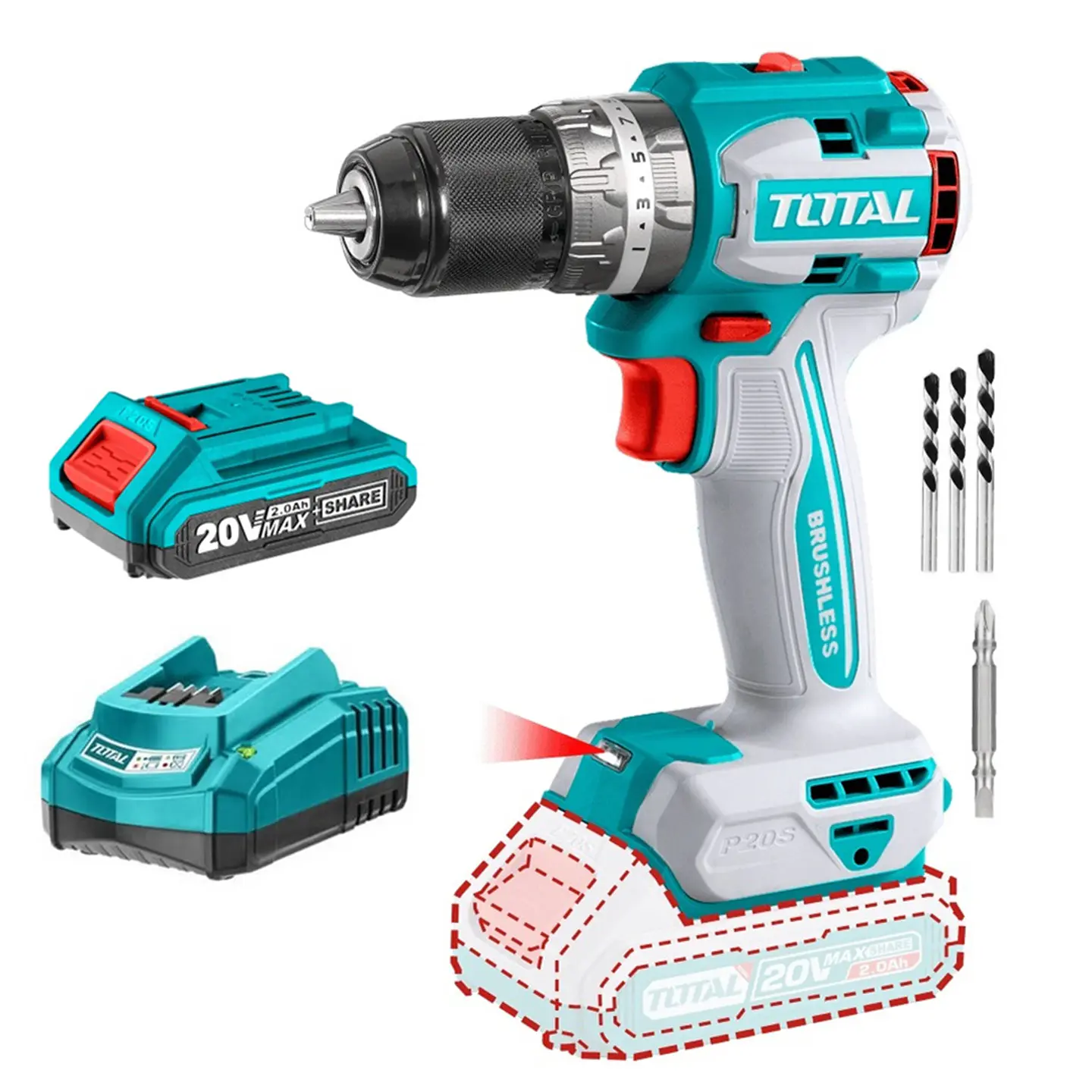 Taladro Atornillador Percutor 13mm 20v Bat+ Carg Tidli206021 1