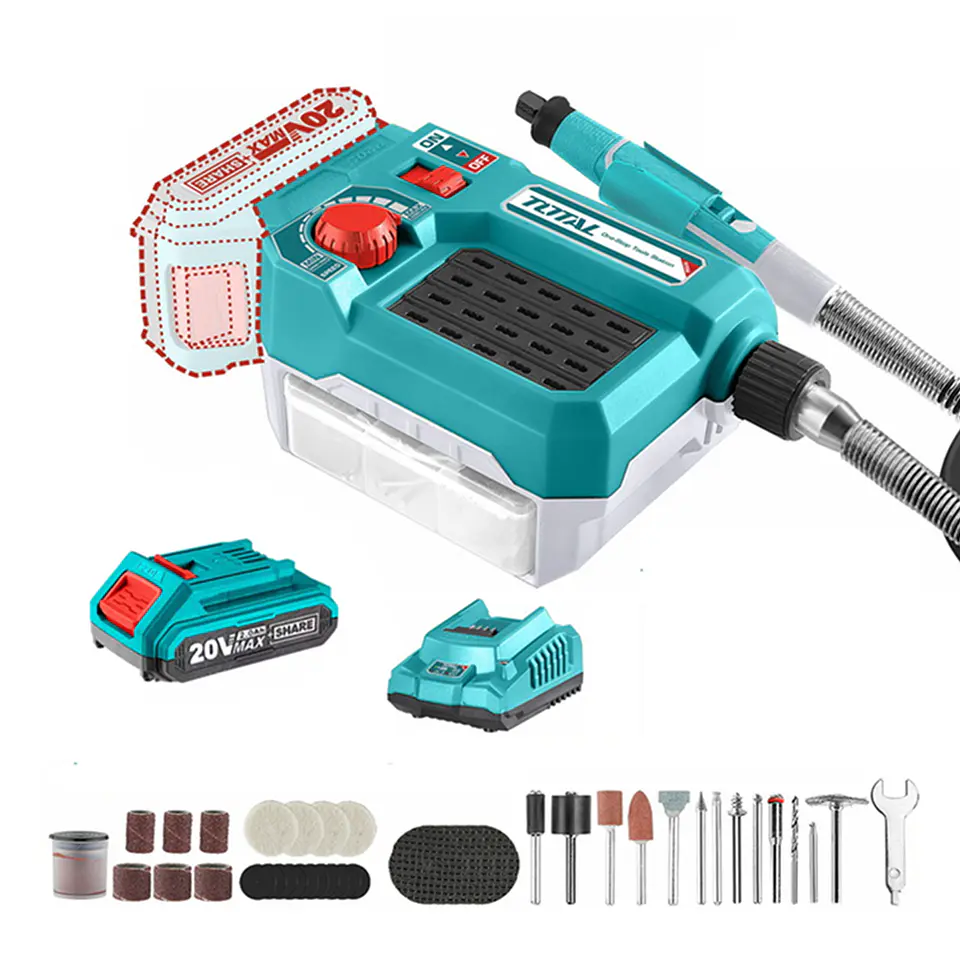 Mini Torno Herramienta Multiuso+40 Acc 20v Bat+ Carg Total 1