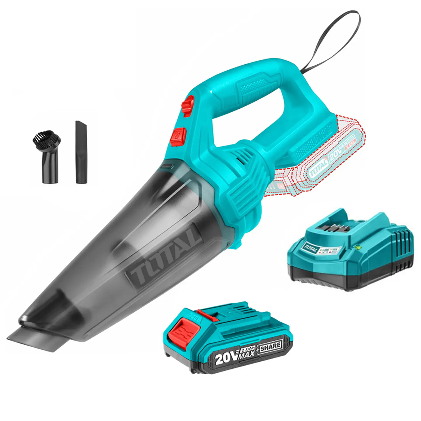 Aspiradora Inalambrica 20v Bat+ Carg 0.5l Total Tvli201261 1