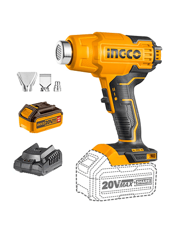 Pistola De Calor Inalámbrica 20v Bat+ Carg Ingco Hgli2002