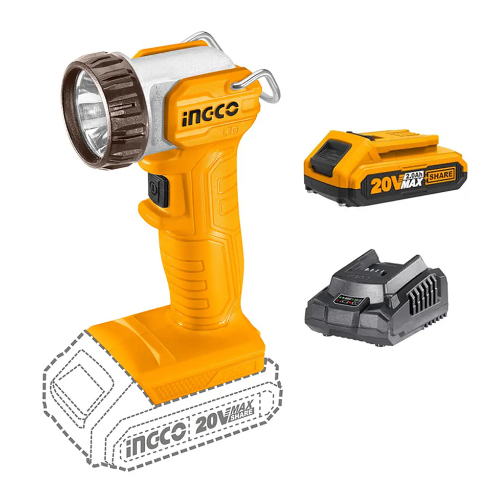 Linterna Led Inalámbrica 20v Bateria + Cargador Ingco 1