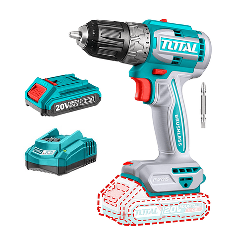 Taladro Atornillador 10mm 20v Bat+ Carg Total Tdli204531