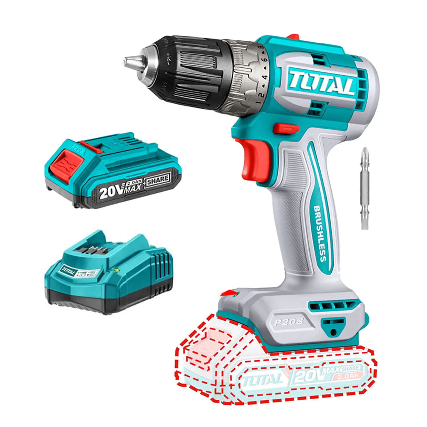 Taladro Atornillador 10mm 20v Bat+ Carg Total Tdli204531 1