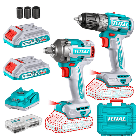 Kit Llave Impacto 400nm + Taladro 20v 2bat+ Carg Total