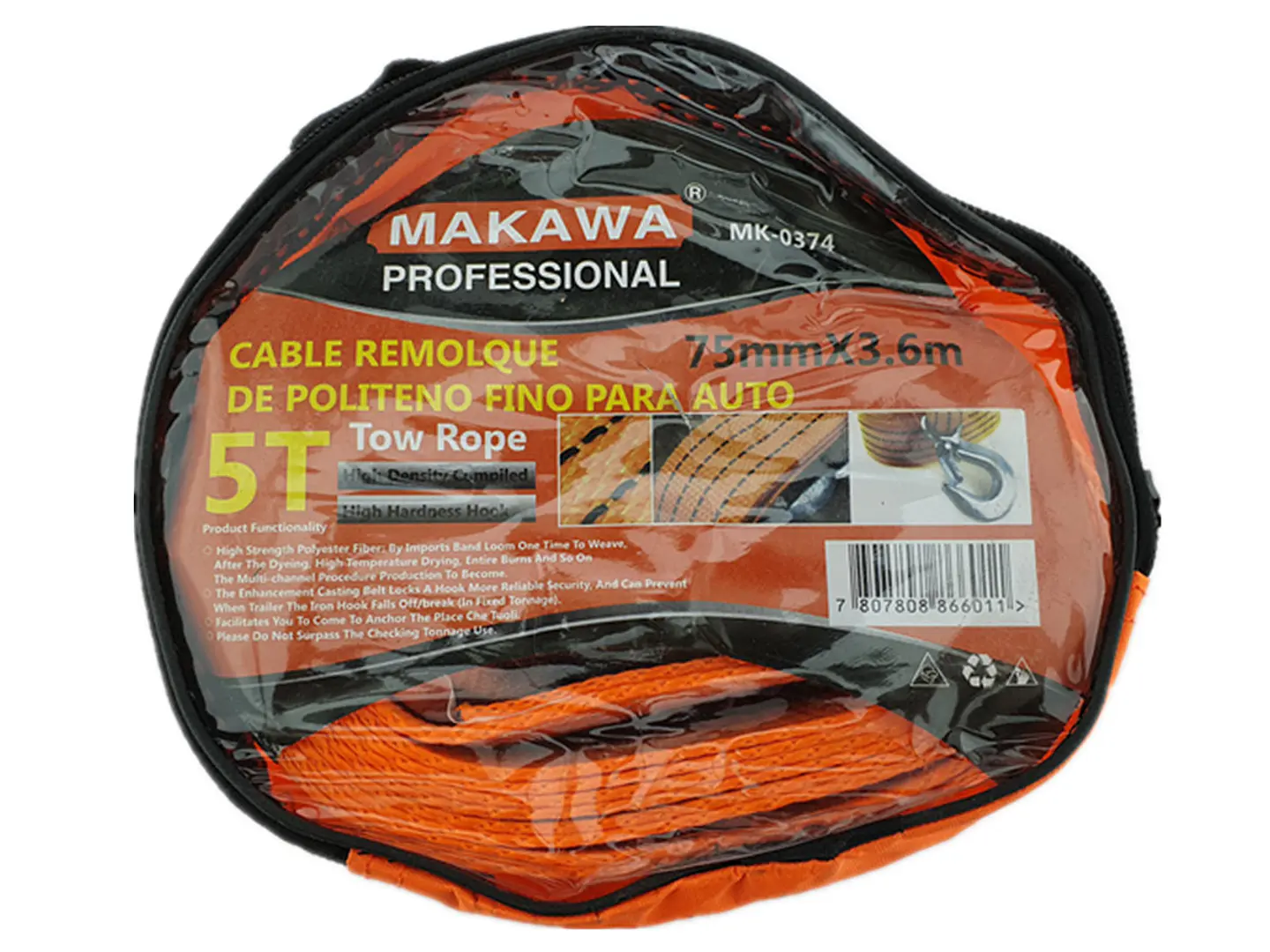 Cable Remolque Para Auto 5 Toneladas 75mm X 3.6m Makawa 2