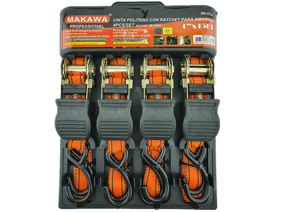 Juego 4 Eslinga Cinta Amarre Con Ratchet 1 Pulgx15 Ft Makawa 1