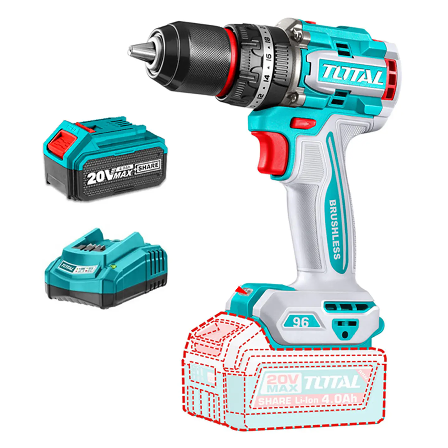 Taladro Atornillador Percutor 20v Bat+carg Total Tidli209681 1