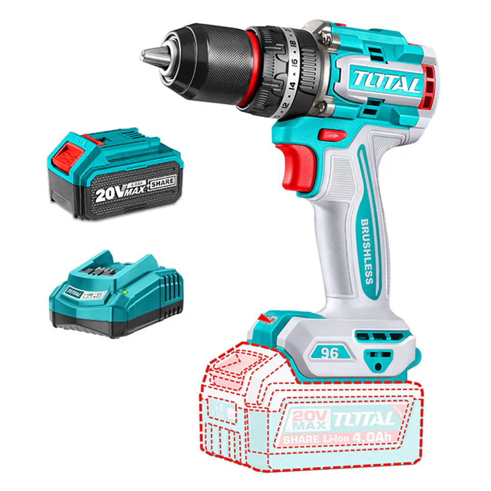 Taladro Atornillador Percutor 20v Bat+carg Total Tidli209681 1