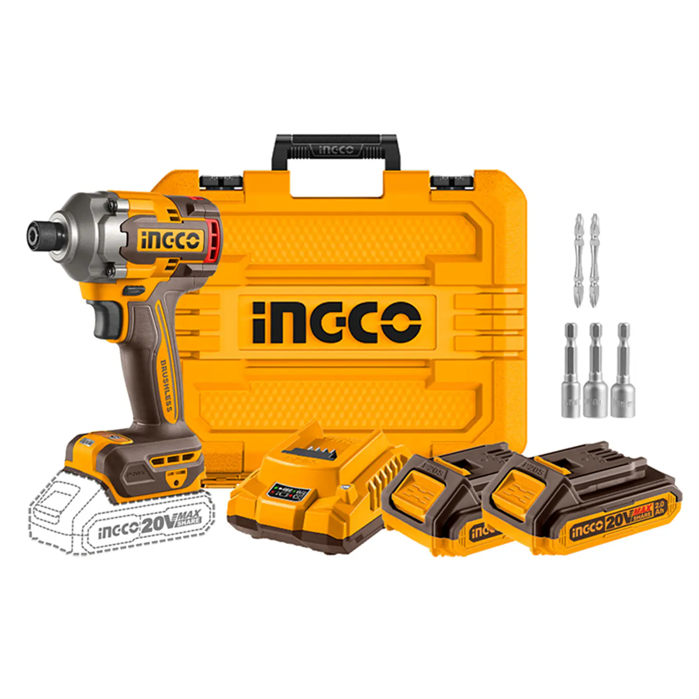 Atornillador De Impacto 20v 1/4 2bat+ Carg Ingco Cirli2028   1