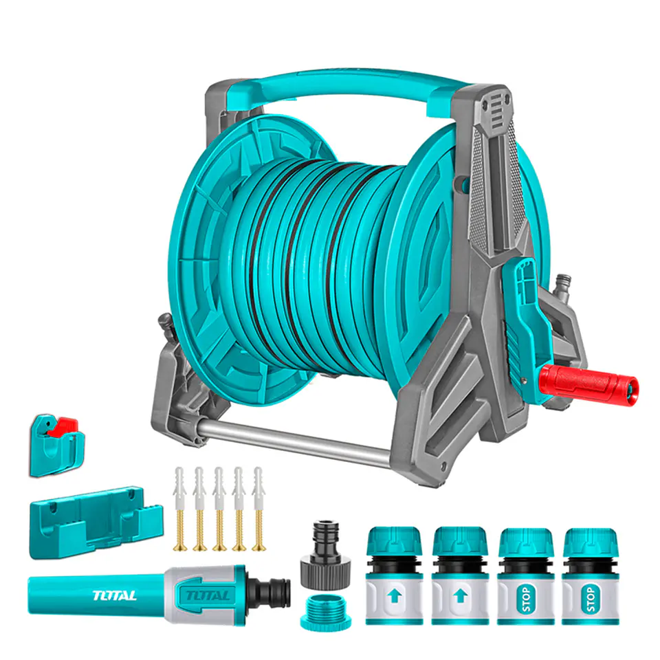 Carrete Manguera 20m Y Pulverizador Accesorios Jardín Total 1