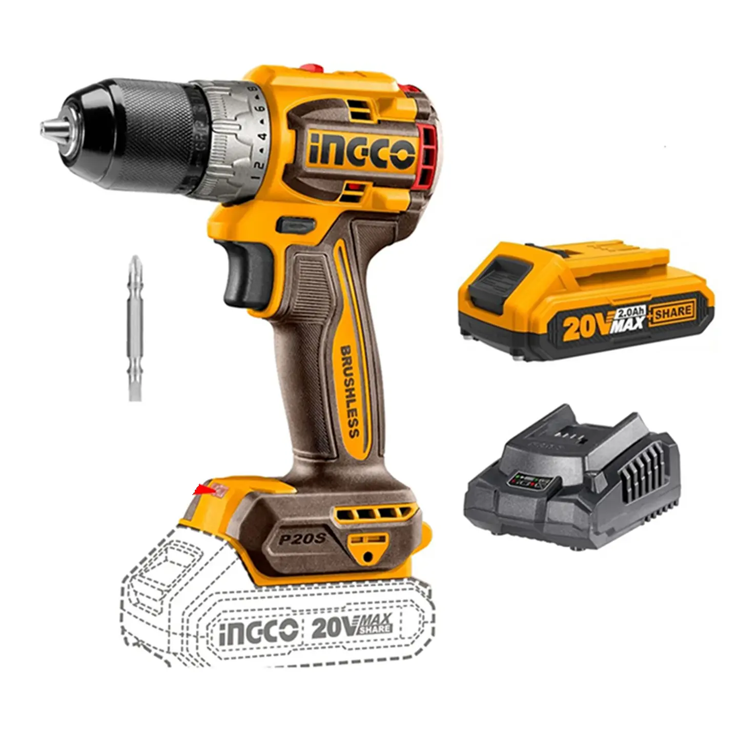 Taladro Atornillador 13mm 20v Bat+ Carg Ingco Cdli206021  1