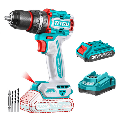 Taladro Atornillador Percutor 20v Bat+carg Total Tidli206681