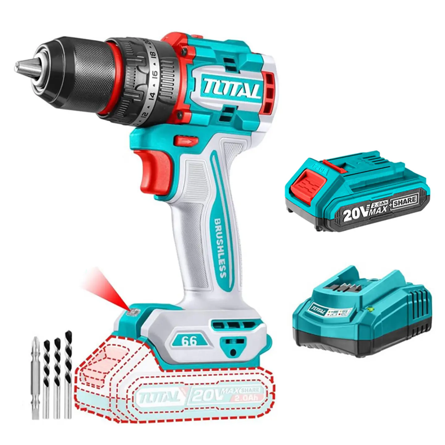 Taladro Atornillador Percutor 20v Bat+carg Total Tidli206681 1