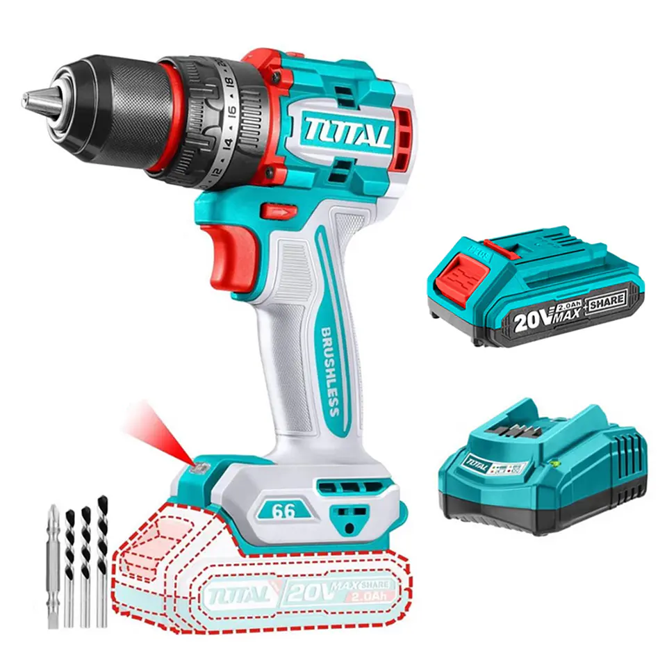 Taladro Atornillador Percutor 20v Bat+carg Total Tidli206681 1