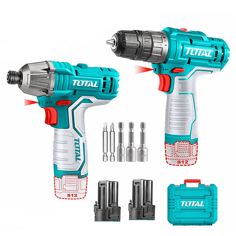 Kit Atornillador De Impacto+ Taladro 12v 2bat Total